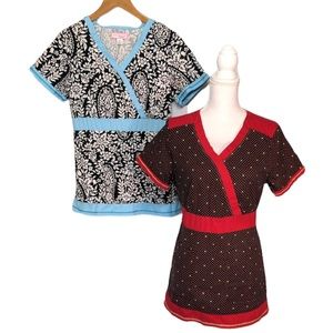 Set of Two Rylee Koi Scrub Tops